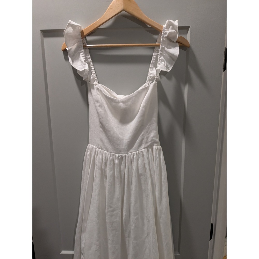 Reformation White Linen‎ Blend Ruffle Strap Bow Front Midi Dress Size 4 - Picture 3 of 12